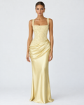 Vestido Longo em Cetim com Corpete Primavera do Mar