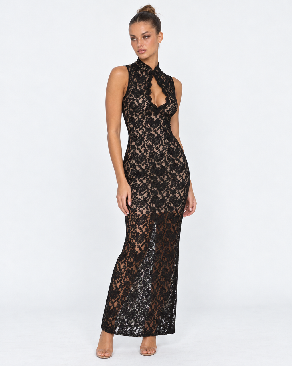 Vestido Longo de Renda Ajustado Terra do Mar