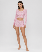 Pijama floral com camisola curta de manga comprida