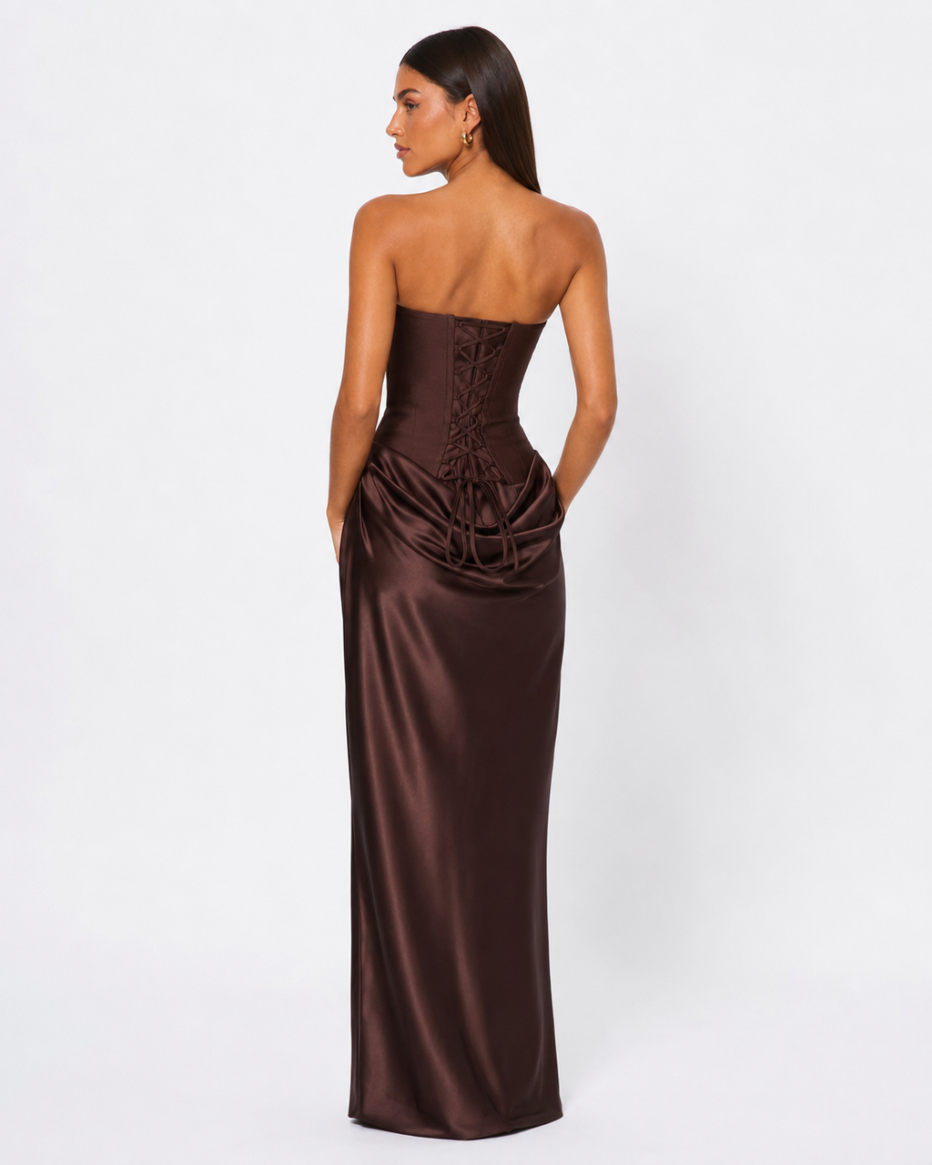 Vestido Longo em Cetim sem Alças Riviera do Mar