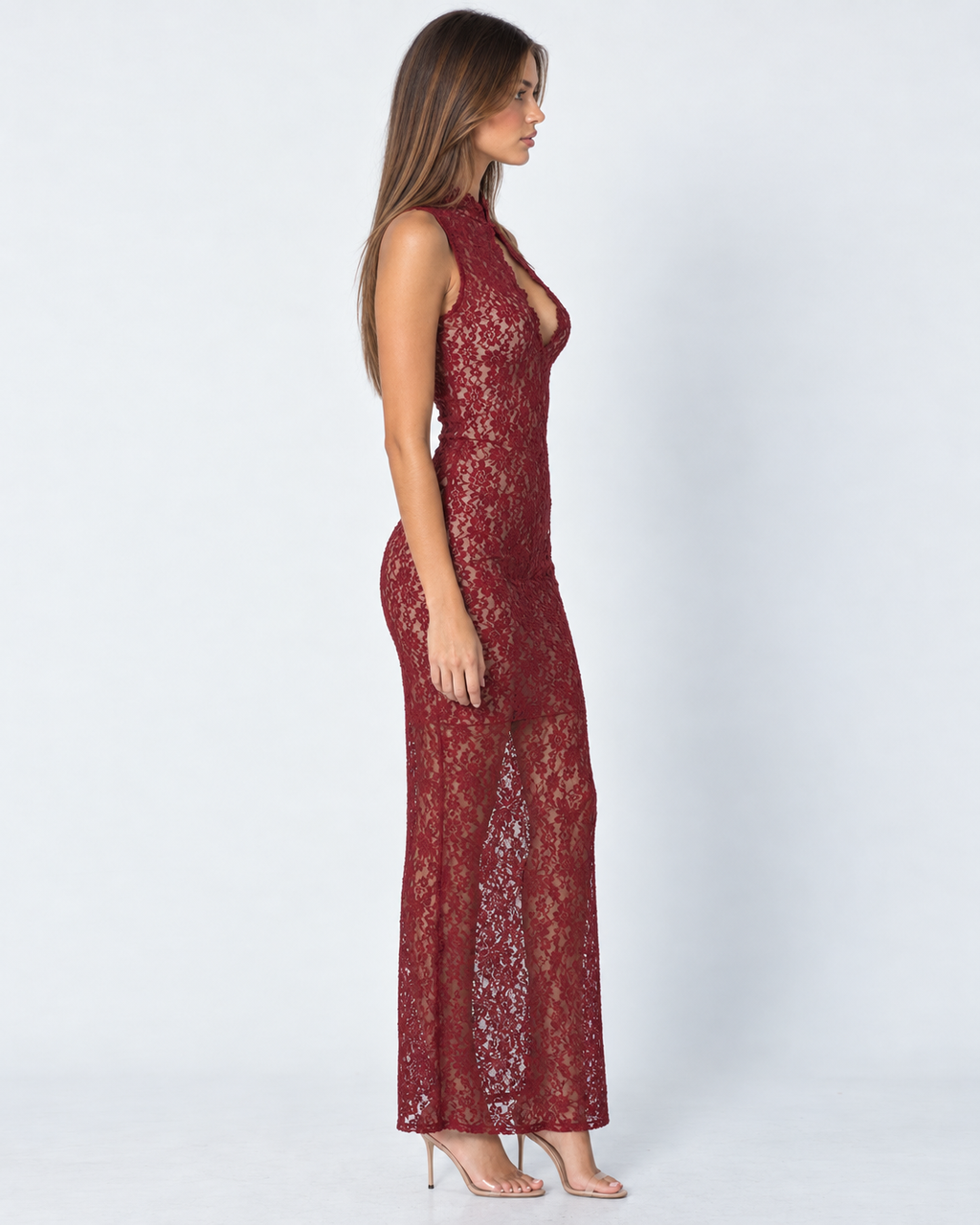 Vestido Longo de Renda Ajustado Terra do Mar