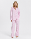 Pijama comprido às riscas rosas com corações