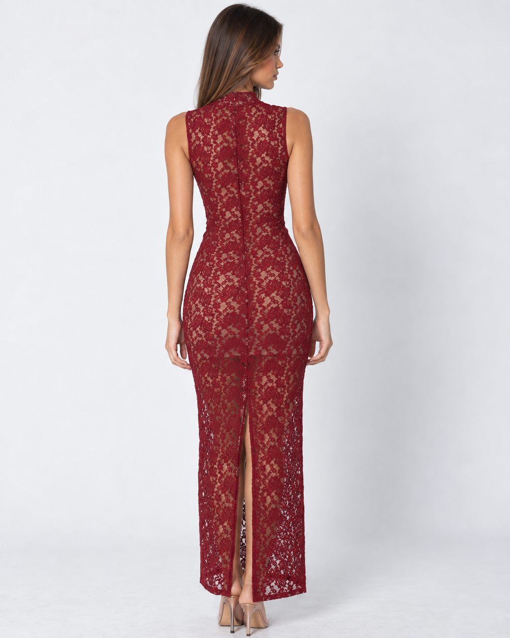 Vestido Longo de Renda Ajustado Terra do Mar