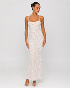 Vestido Longo de Renda Ajustado Rosa da Brisa