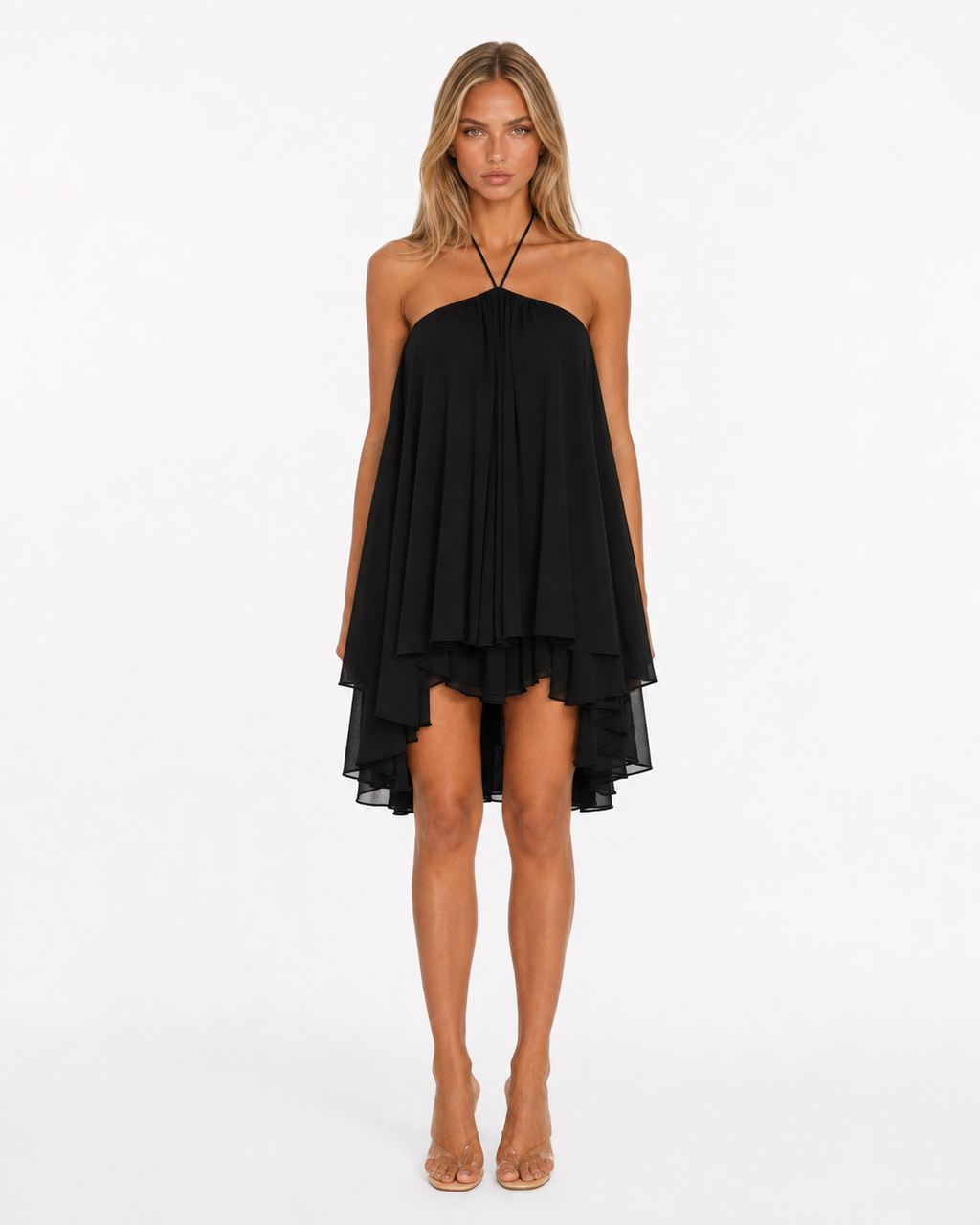 Vestido Curto com Alças ao Pescoço Oliva da Brisa