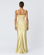 Vestido Longo em Cetim com Corpete Primavera do Mar