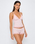 Conjunto de dormir floral rosa com renda