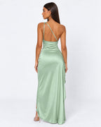 Vestido Longo em Cetim Drapeado Vale do Mar