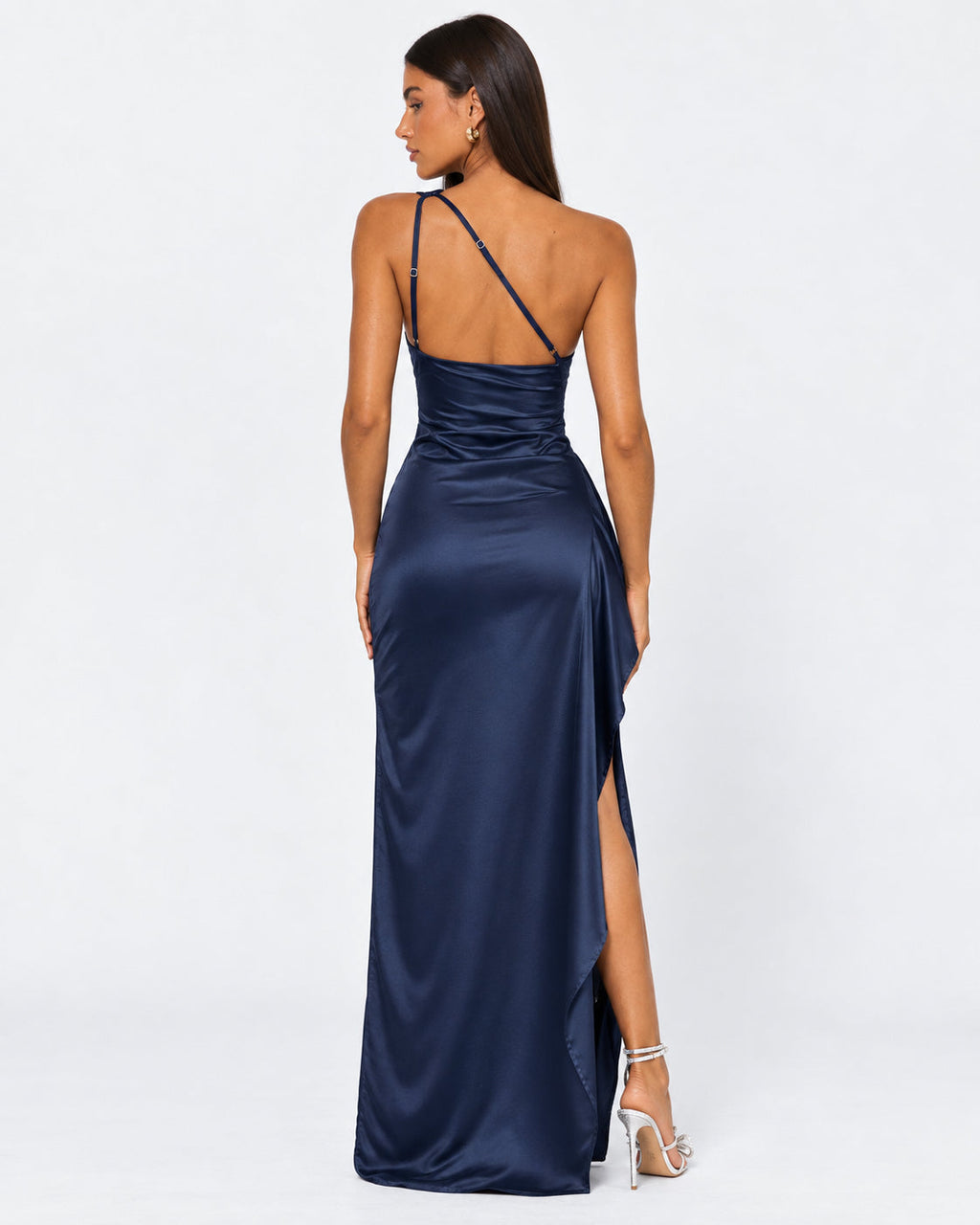 Vestido Longo em Cetim Drapeado Vale do Mar