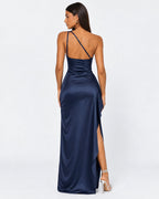 Vestido Longo em Cetim Drapeado Vale do Mar