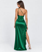 Vestido Longo em Cetim Drapeado Vale do Mar