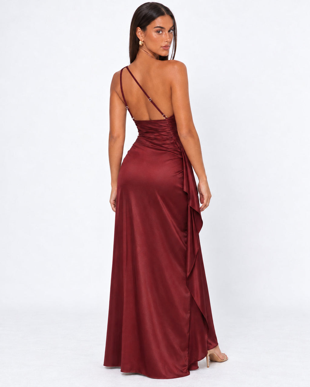 Vestido Longo em Cetim Drapeado Vale do Mar