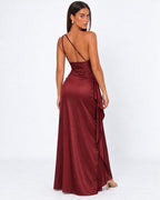 Vestido Longo em Cetim Drapeado Vale do Mar
