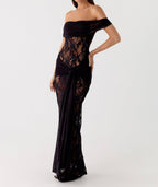 Vestido Longo de Renda Drapeado Pétala da Primavera