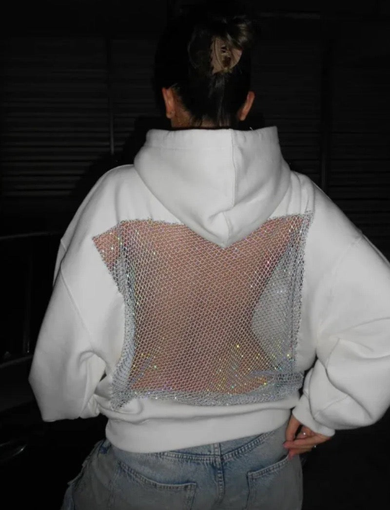 Sweatshirt com Capuz e Painel Brilhante nas Costas