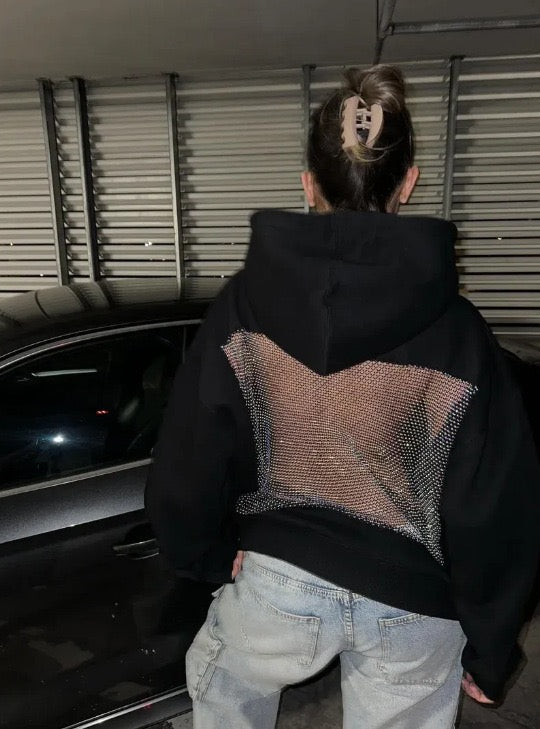 Sweatshirt com Capuz e Painel Brilhante nas Costas