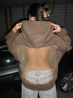 Sweatshirt com Capuz e Painel Brilhante nas Costas