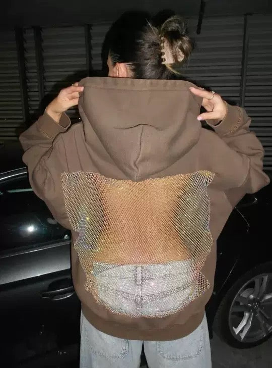 Sweatshirt com Capuz e Painel Brilhante nas Costas