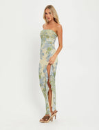 Vestido Longo Floral sem Alças Alvorada da Primavera