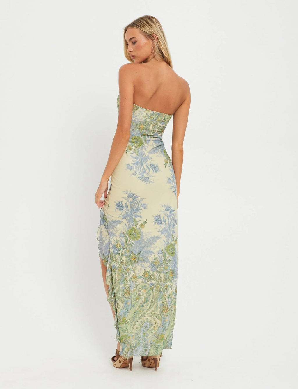 Vestido Longo Floral sem Alças Alvorada da Primavera