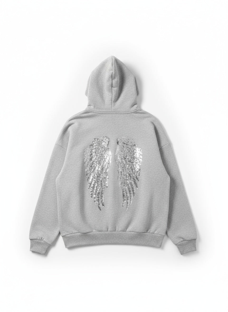 Sweatshirt com Capuz e Asas Brilhantes nas Costas