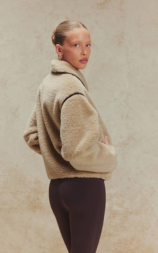 PrettyLittleThing Beige Borg Cropped Coat 2