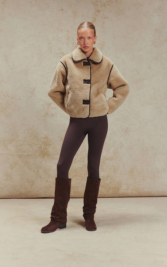 PrettyLittleThing Beige Borg Cropped Coat 3