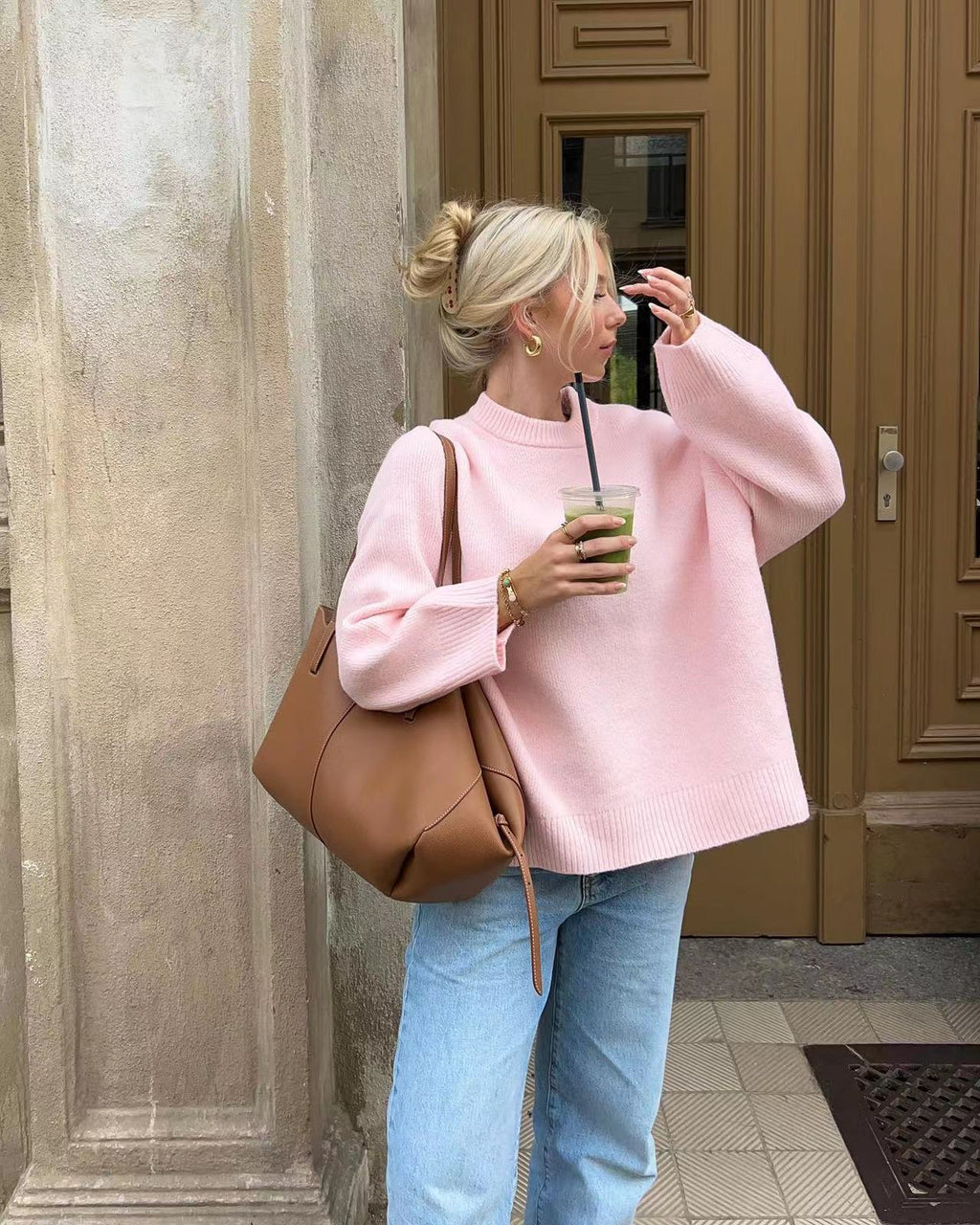 Camisola de Malha Rosa de Corte Amplo