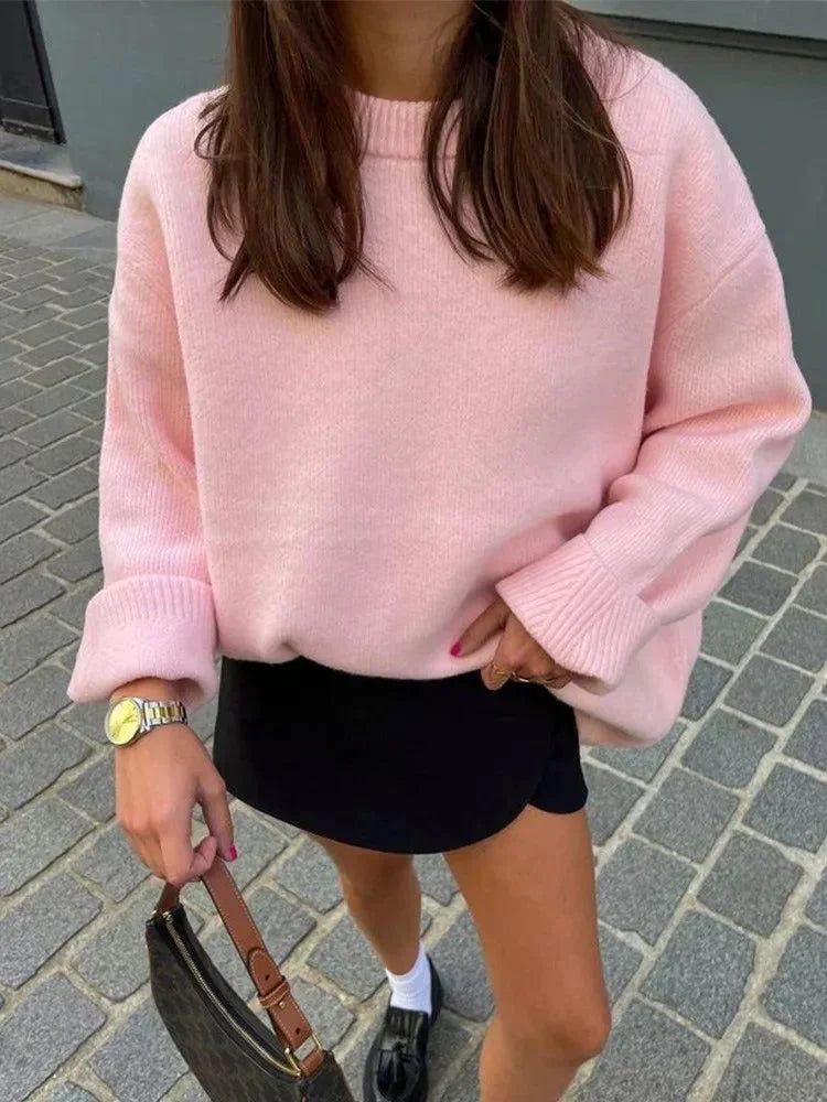 Camisola de Malha Rosa de Corte Amplo