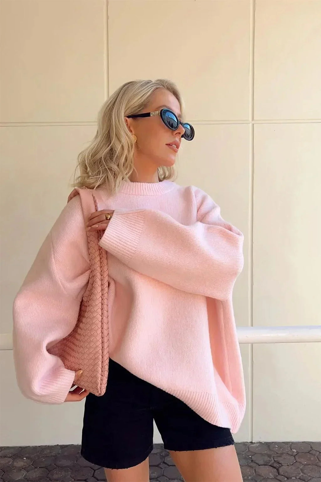 Camisola de Malha Rosa de Corte Amplo