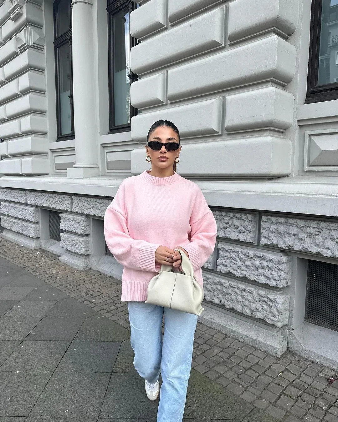 Camisola de Malha Rosa de Corte Amplo