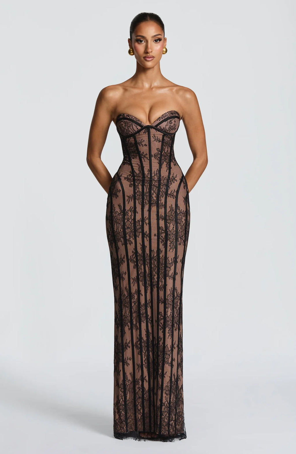 Vestido Midi Corset Renda Nuit Noire