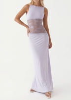 Vestido Longo de Renda com Costas Abertas Violeta do Vale