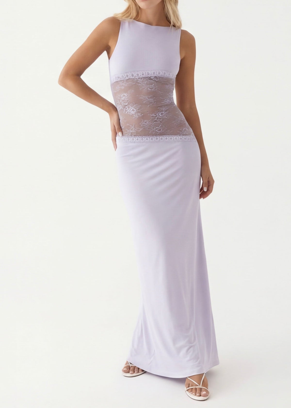 Vestido Longo de Renda com Costas Abertas Violeta do Vale