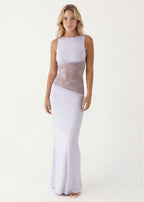Vestido Longo de Renda com Costas Abertas Violeta do Vale