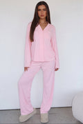 Pijama rosa suave com camisa de manga comprida