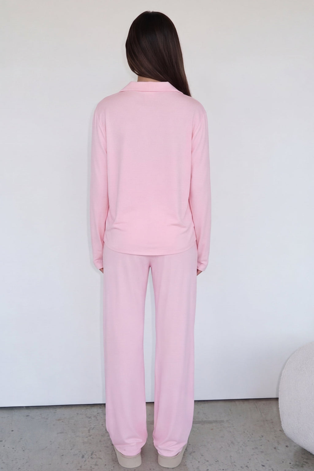 Pijama rosa suave com camisa de manga comprida