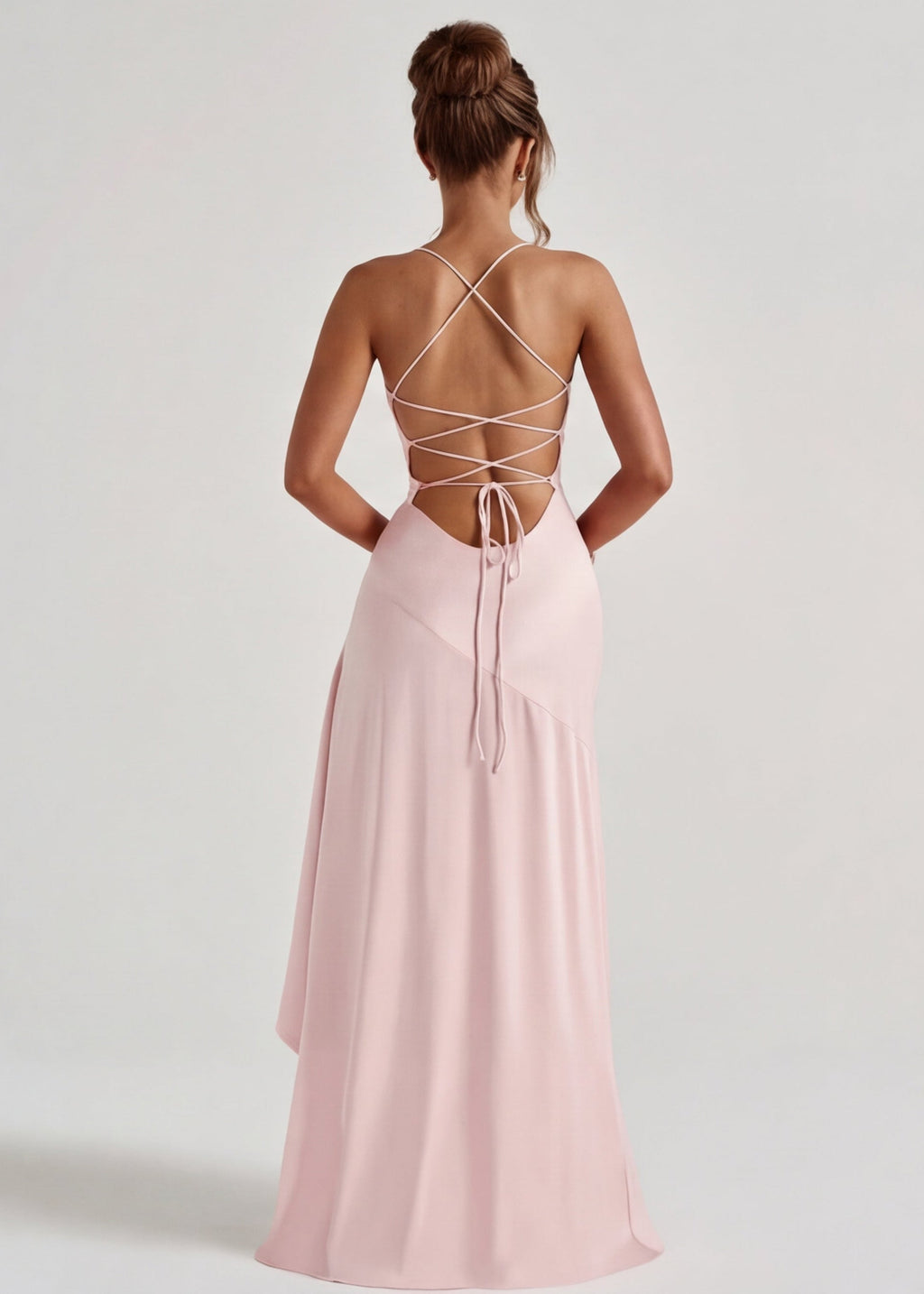 Vestido em Cetim Drapeado Rosa do Vale