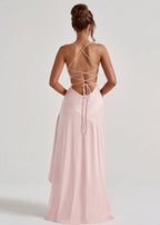 Vestido em Cetim Drapeado Rosa do Vale