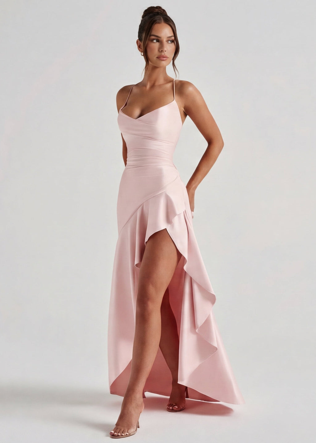 Vestido em Cetim Drapeado Rosa do Vale