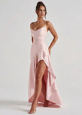 Vestido em Cetim Drapeado Rosa do Vale