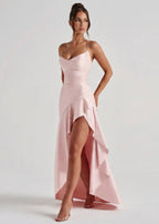 Vestido em Cetim Drapeado Rosa do Vale