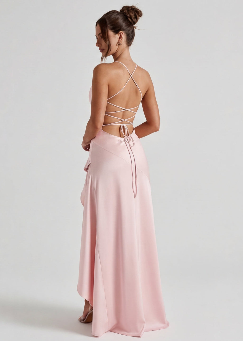 Vestido em Cetim Drapeado Rosa do Vale