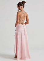 Vestido em Cetim Drapeado Rosa do Vale