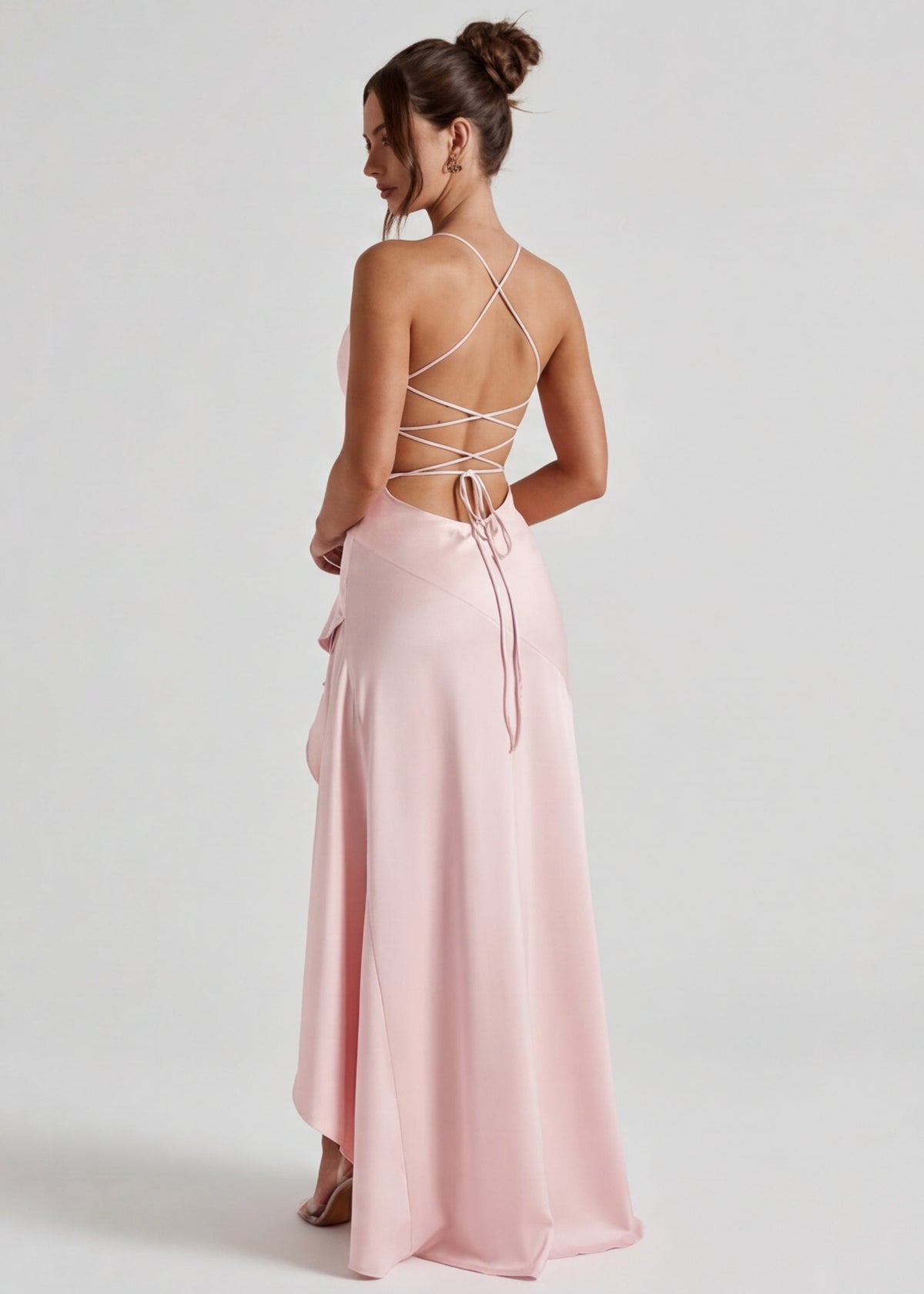 Vestido em Cetim Drapeado Rosa do Vale