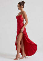 Vestido em Cetim Drapeado Rosa do Vale