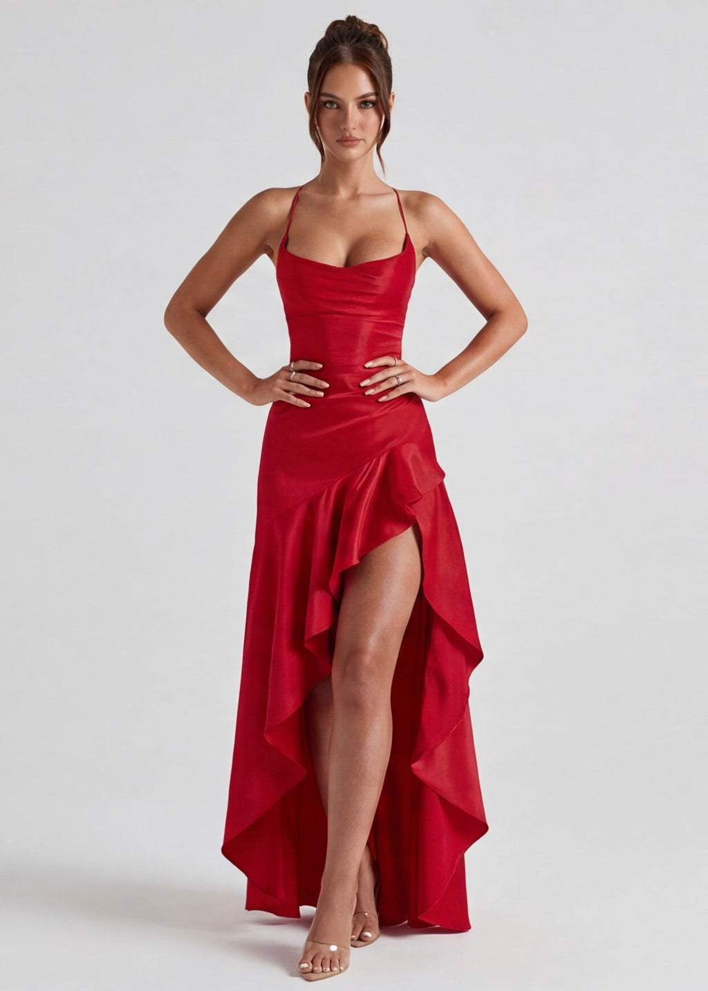 Vestido em Cetim Drapeado Rosa do Vale