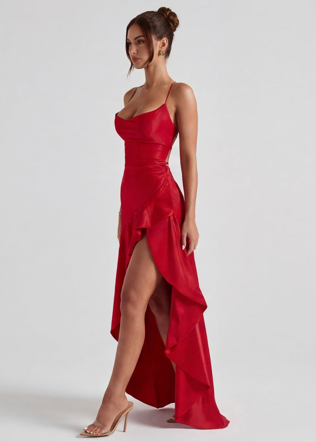 Vestido em Cetim Drapeado Rosa do Vale