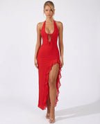 Vestido Longo de Malha com Costas Abertas Celeste da Primavera