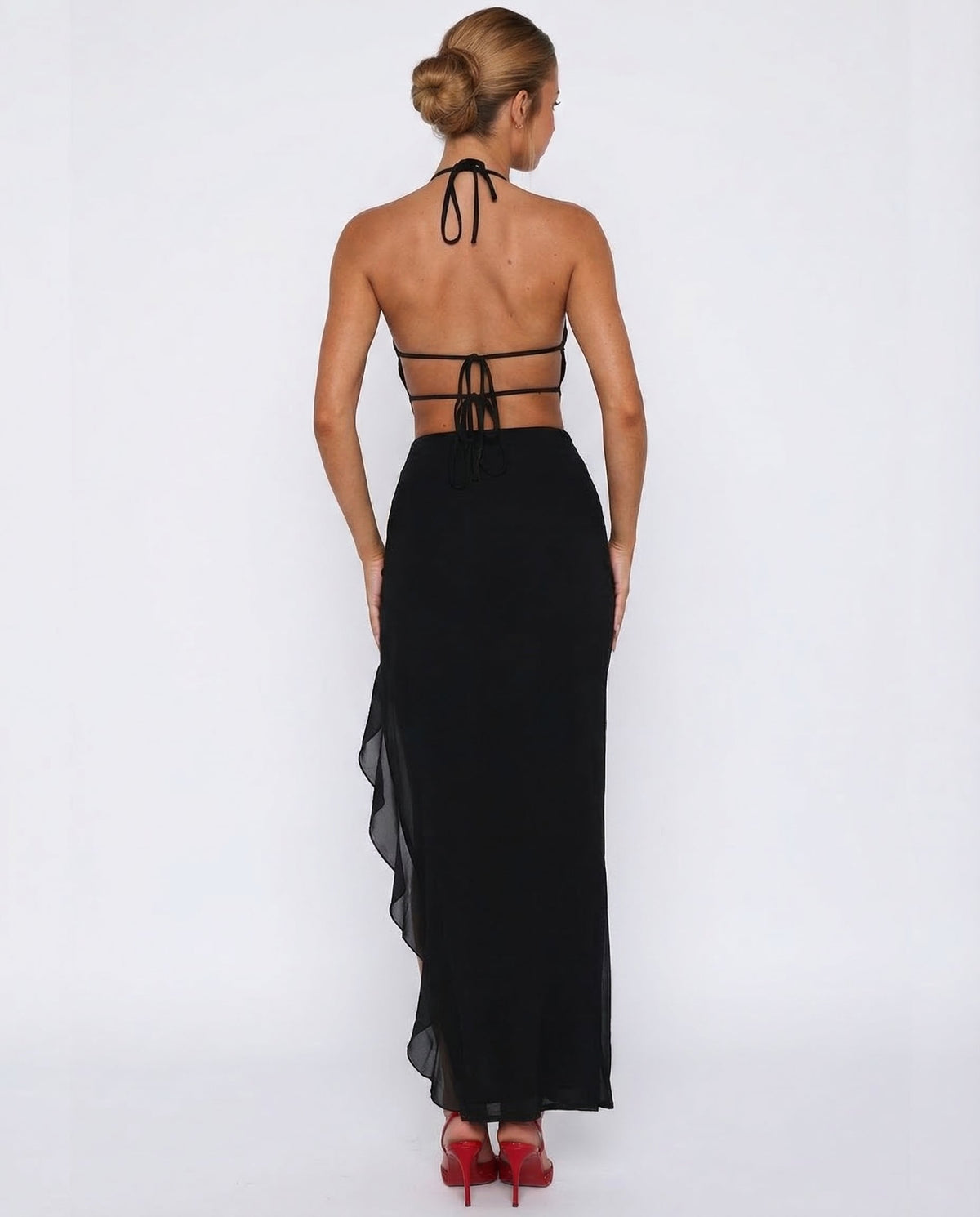 Vestido Longo de Malha com Costas Abertas Celeste da Primavera